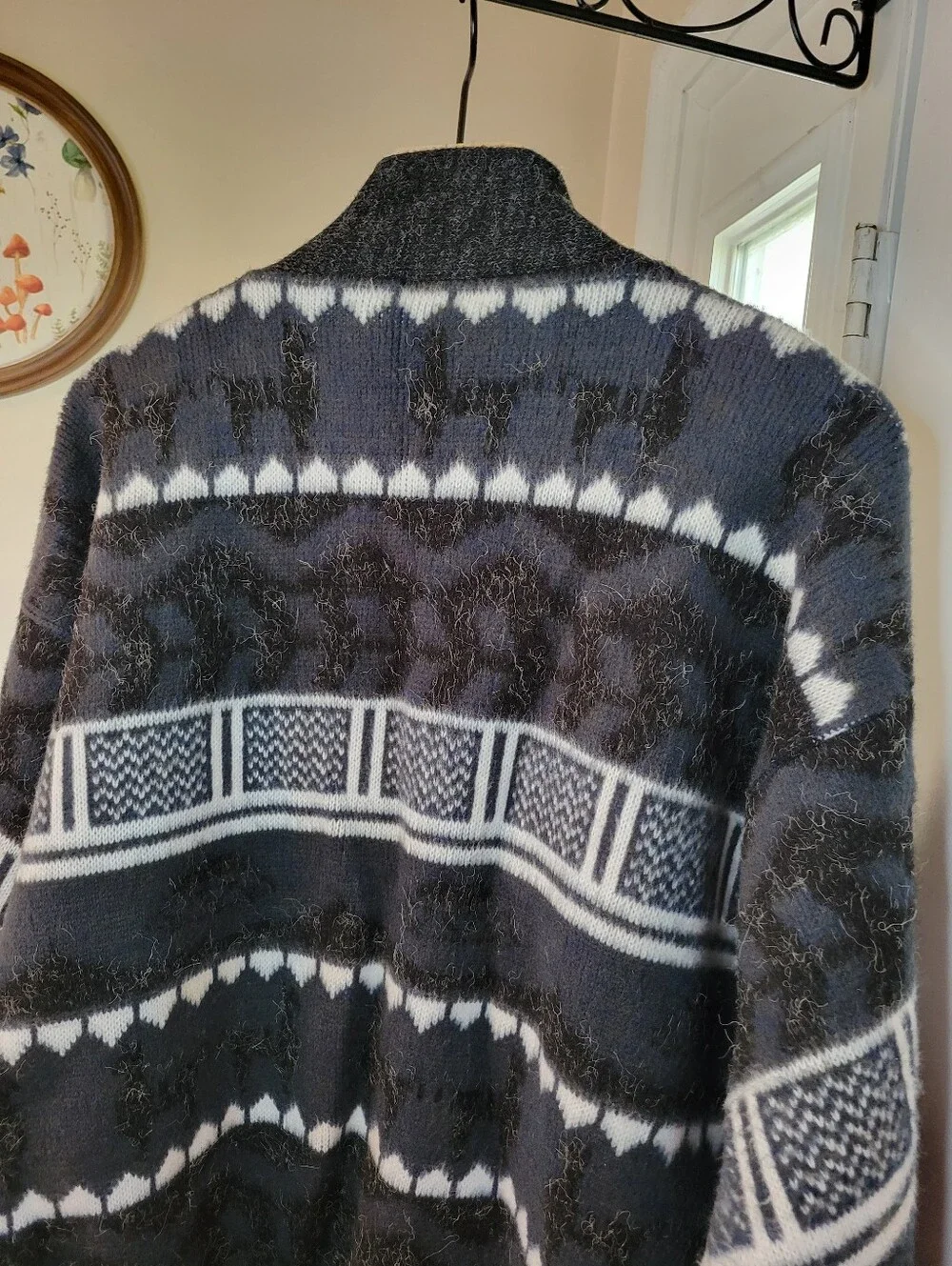 Tejidos Ruminahui Wool Knit Geometric Print Wooden‎ Button Sweater Size Mens L